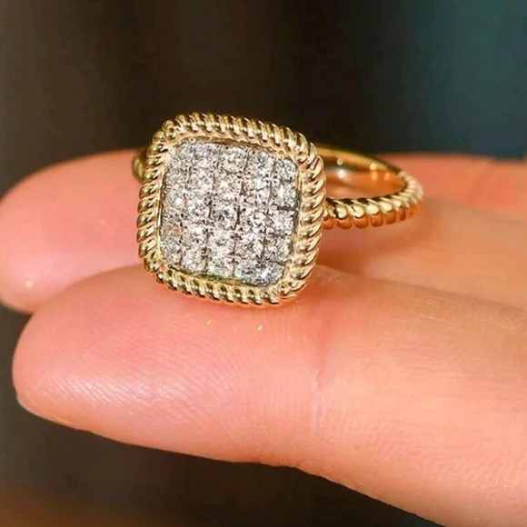 Huitan Gold and Silver Women's Ring with Cubic Zirconia Square Shape - Picture 6 of 11